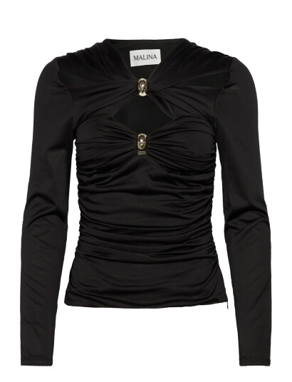 Malina Amela Embellished Long Sleeve Jersey Top - Black - XS