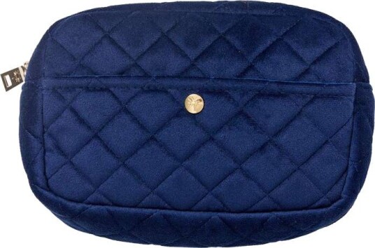 Fan Palm Velvet Beauty Bag Midnight Blue Medium