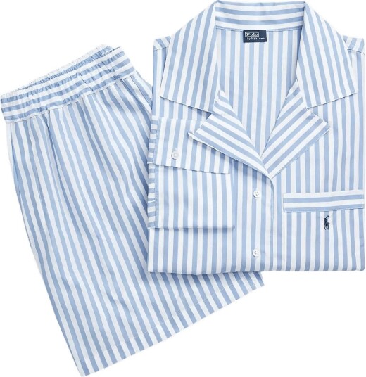Polo Ralph Lauren Intimates Crop Top & Boxer Striped Cotton Pj Set Blue L