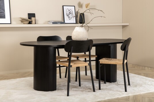 Venture Home Bianca Spisegruppe 200 cm Oval med 4 Polar Stoler Sort