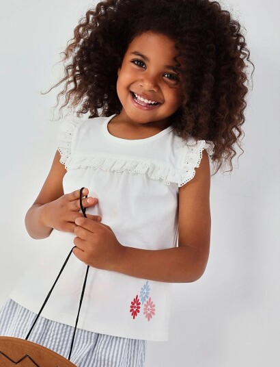 Boboli Knit T Shirt For Girl  Bci White 122