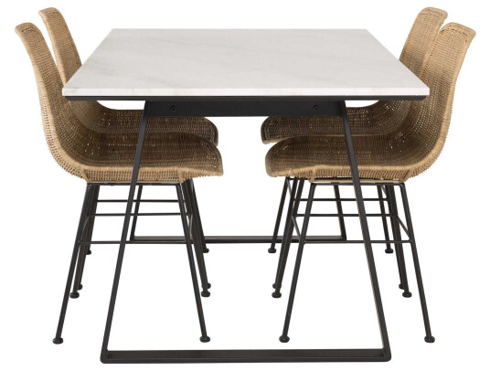 Venture Design Estelle & Bali spisegruppe Hvit/svart 4 st stoler & bord 140 x 90 cm