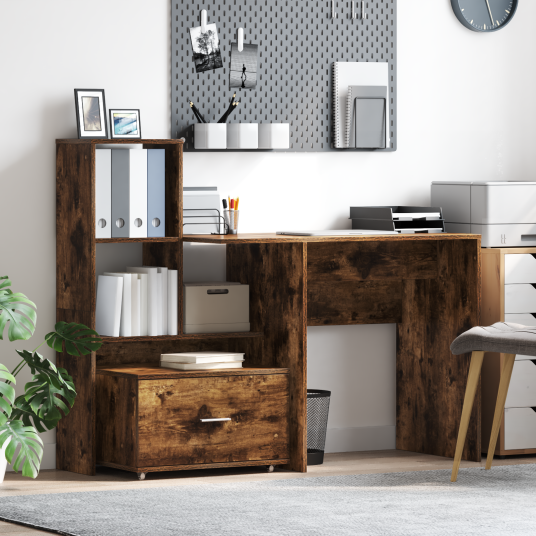  Skrivebord Røkt eik 131.5 x 50 x 106.5 cm Konstruert tre