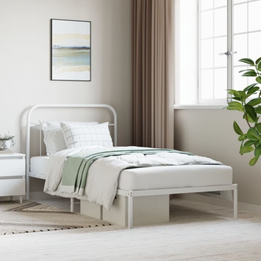 vidaXL Sengeramme i metall med hodegavl hvit 107x203 cm 8720845881665
