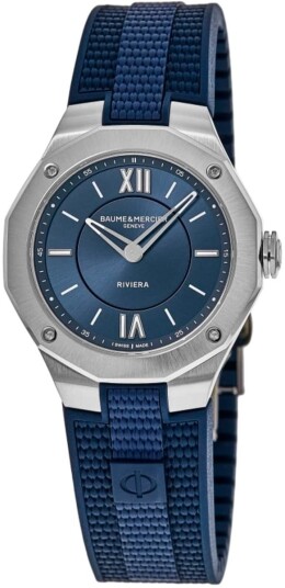Baume & Mercier Dameklokke M0A10689 Riviera Blå/Gummi Ø36 mm