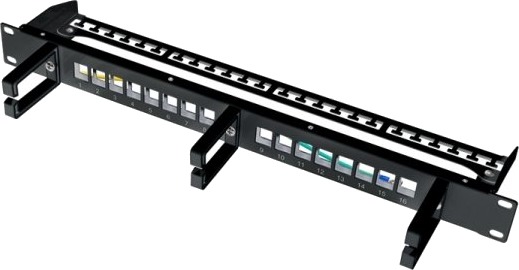 Logilink Keystone Panel 1U 16 Ports Shielded Black With 3 Cable Management Rings