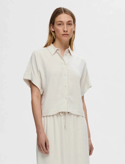 Selected Slfviva Ss Cropped Sun Shirt Noos Beige 38