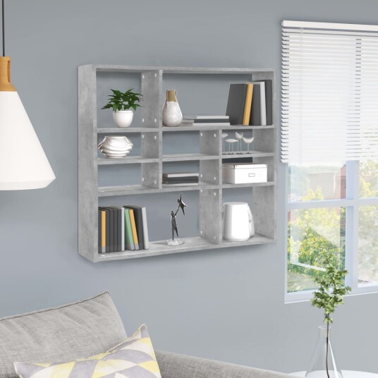 vidaXL Vegghylle betonggr? 90x16x78 cm sponplate