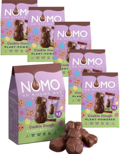 6 stk 5 pk NOMO Mini Cookie Dough Bunnies   Veganske Sjokoladekaniner   Hel Eske 318 gram