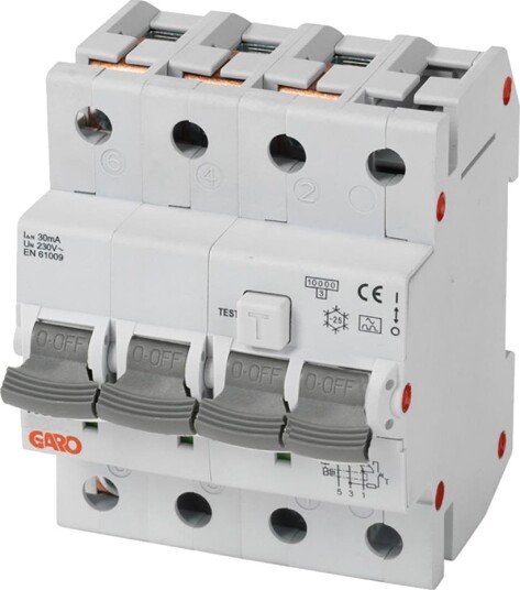 Garo RCBO GS B10A 4P Jordfeilautomat 4-polet, 230 V 10 A, Stikkontakter & kabler Garo RCBO GS B10A 4P Jordfeilautomat 4-polet, 230 V 10 A, Stikkontakter & kabler