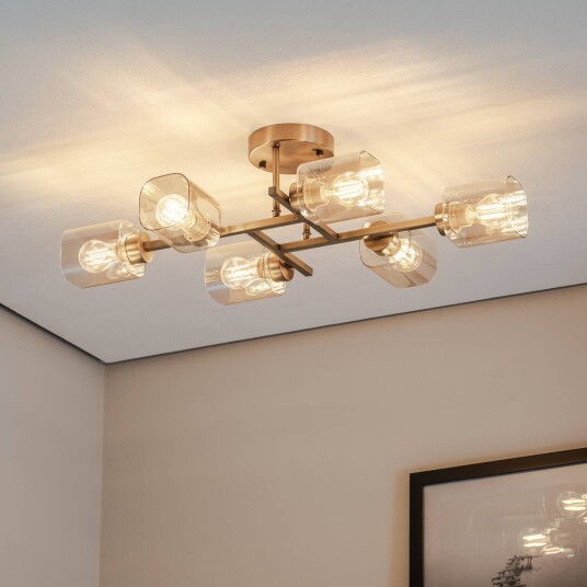 Avonni Taklampe Horia antikk gull/amber 80x40 cm glass/metall 6 lyskilder
