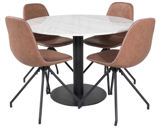 Venture Design Estelle & Polar spisegruppe Hvit/brun 4 st stoler & bord 106 cm