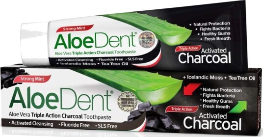 Aloe Vera Tannpasta ALOEDENT Charcoal Whitening Fluorfri 100 ml.