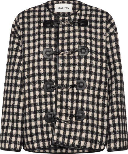 Malina Lou Checkered Wool Blend Jacket Black L