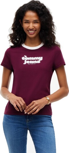 Tommy Jeans Tjw Reg Nolvety Ringer Burgundy L