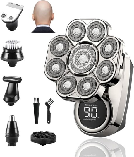 Hodebarbermaskin for menn 9D elektrisk barbermaskin for menn 6-i-1 hodebarbermaskin IPX6 våt og tørr hodebarbermaskin