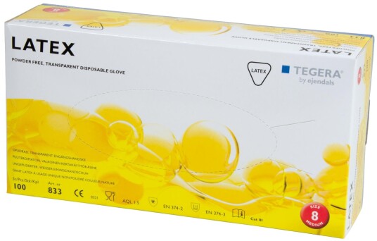 Tegera 833 Engangshanske Lateks, Pudderfri Størrelse 9, 100-pack, Klær