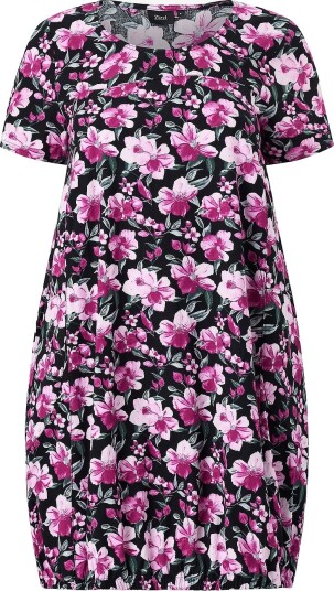 Zizzi   Kjole jEasy S/S Aop Dress   Svart