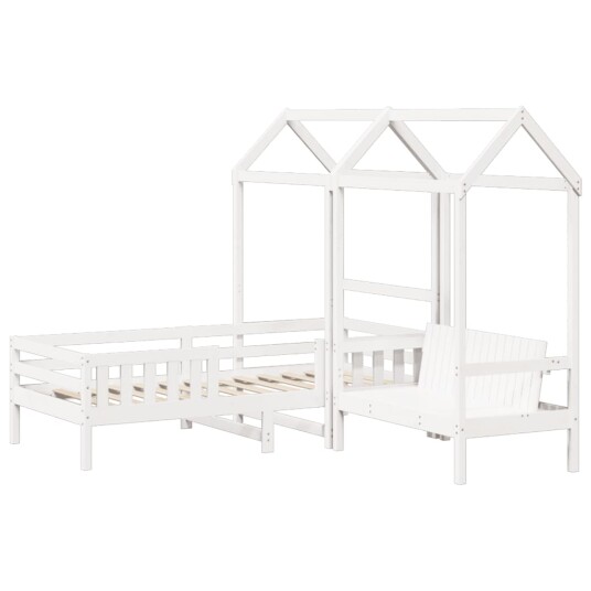 Sett med seng og benk med tak hvit 100x200 cm heltre furu 8721102670701