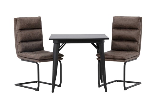 Venture Design Tempe & Zizo spisegruppe Brun/svart 2 stoler & bord 80 x 80 cm