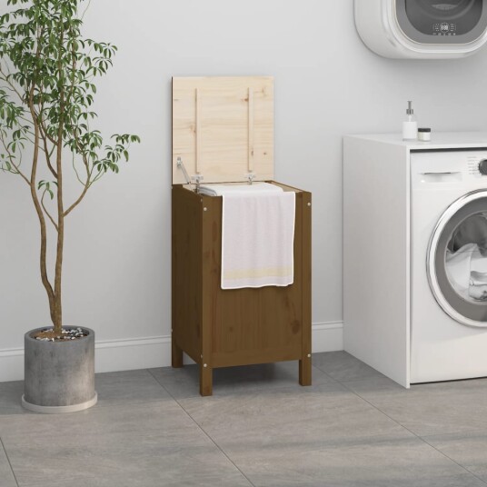 Skittentøyskurv honningbrun 44x44x76 cm heltre furu 8720845641023 Skittentøyskurv honningbrun 44x44x76 cm heltre furu 8720845641023