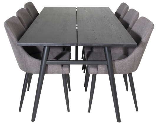 Venture Design Sleek & Plaza spisegruppe Svart/grå 6 st stoler & bord 195 x 95 cm