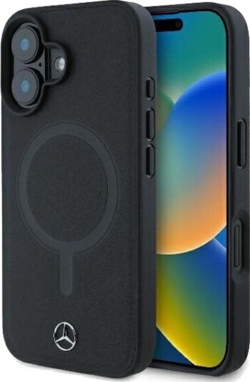 Mercedes Plain Smooth Leather MagSafe Case for iPhone 16 Black