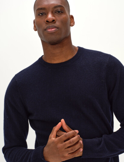 Davida Cashmere Man O-Neck Plain - Navy - S Davida Cashmere Man O-Neck Plain - Navy - S