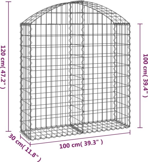 vidaXL Gabionkurv buet 100x30x100/120 cm galvanisert jern