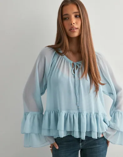 Vero Moda   Blå   Vmcamille Ls Frill Top Wvn Exp