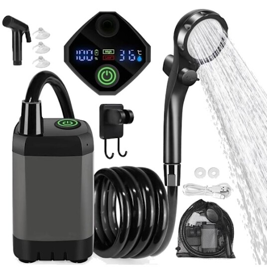 6000mAh Oppladbar Bærbar Campingdusj med USB ledning og Elektrisk Utendørs Dusjhode for Camping Fotturer Kjæledyrvask Vasking