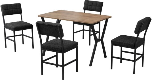Stedum spisegruppe bord 110 cm + 4 stoler - Antrasitt og Valnøtt