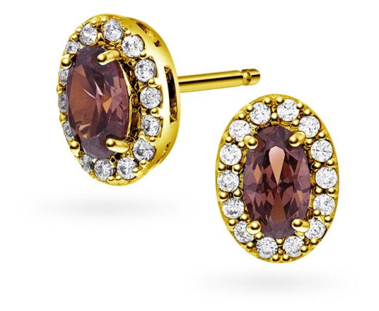 Pan Jewelry Athens Charm øredobber i forgylt 925 sølv med brun zirkona