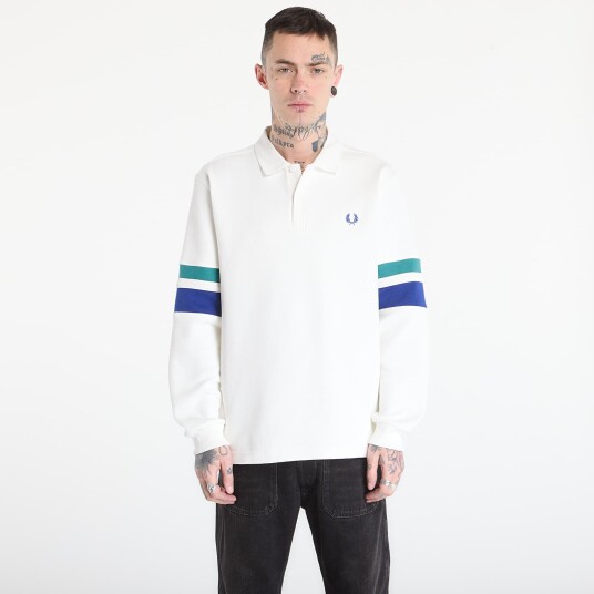 Fred Perry Tipped Sleeve Collared Sweat   White   XL