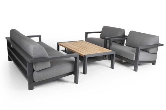 Brafab Amesdale sofagruppe Antrasitt med grå pute 3-seter sofa, 2st lenestoler & bord
