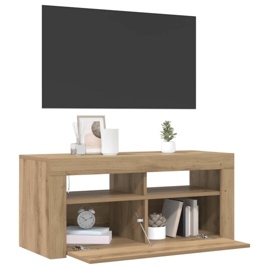 TV-benk med LED-lys artisan eik 90x35x40 cm konstruert tre 8721158437792 TV-benk med LED-lys artisan eik 90x35x40 cm konstruert tre 8721158437792