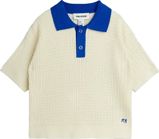 Mini Rodini Cable Knit Polo Shirt   Cream   116/122