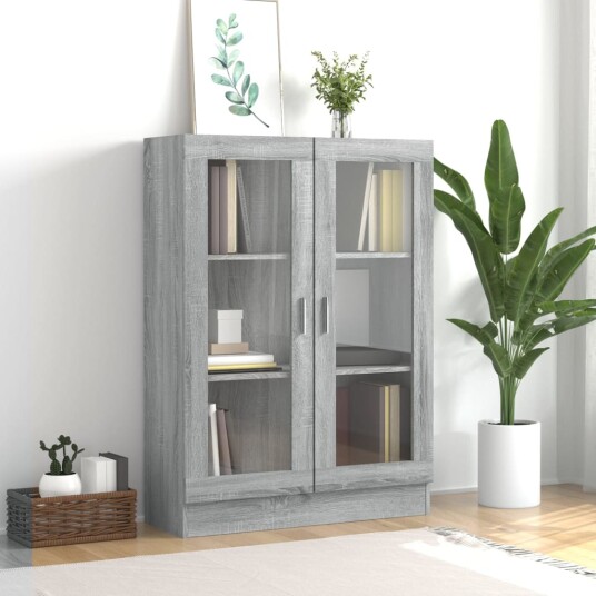 vidaXL Vitrineskap gr? sonoma 82,5x30,5x115 cm konstruert tre vidaXL Vitrineskap gr? sonoma 82,5x30,5x115 cm konstruert tre