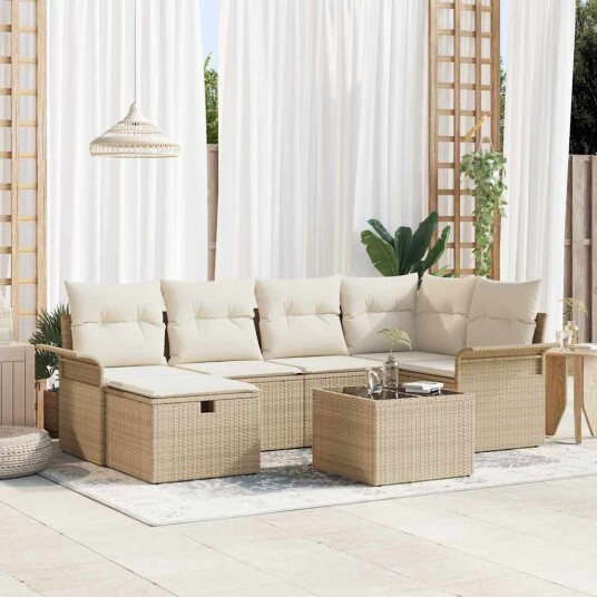 Hagesofa Set med pute 7 pcs beige og krem 242.5 x 132.5 x 85 cm