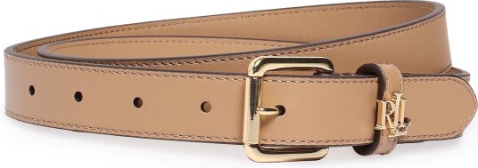 Lauren Ralph Lauren Logo-Keeper Leather Skinny Belt - CAMEL - XL