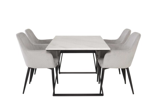 Venture Design Estelle & Comfort spisegruppe Hvit/grå 4 st stoler & bord 140 x 90 cm