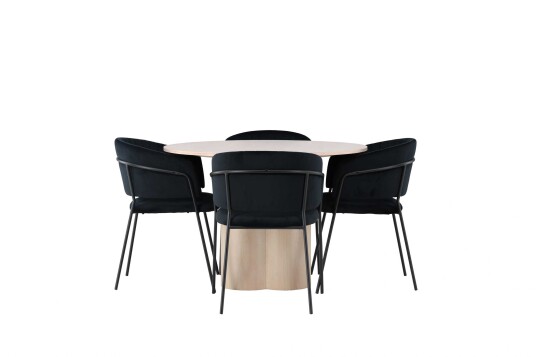 Venture Design Olivia & Selma spisegruppe Svart/whitewash 4 stoler & bord 110 cm