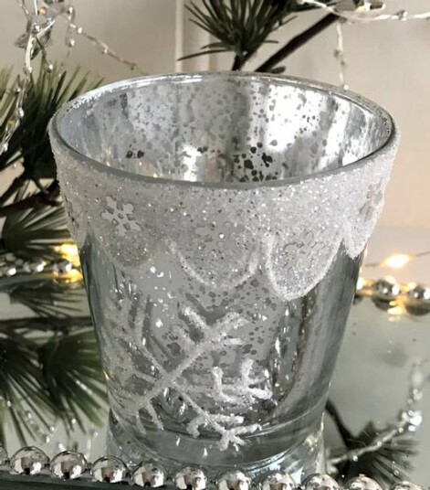 Telysglass med snøstjerne og blondekant lite fra Casa Nova