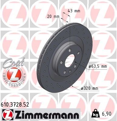 Bremseskive ZIMMERMANN 610.3728.52 Bremseskive ZIMMERMANN 610.3728.52