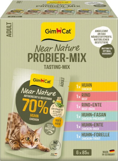 Gimcat våtfôr Near Nature smaksprøvepakke Mix pakke 6 varianter 6 x 85 g