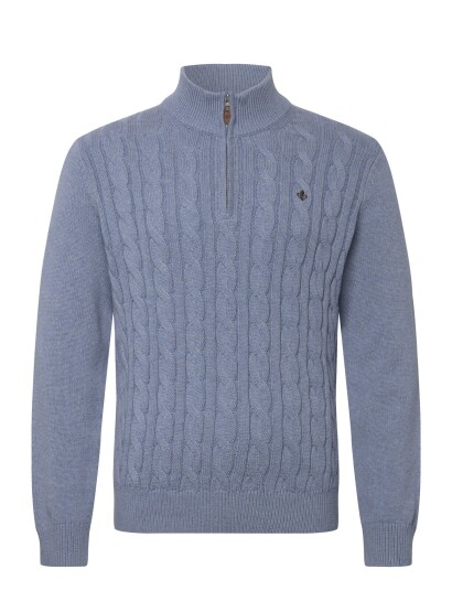 Morris Nathan Cable Half Zip   Blue   XL