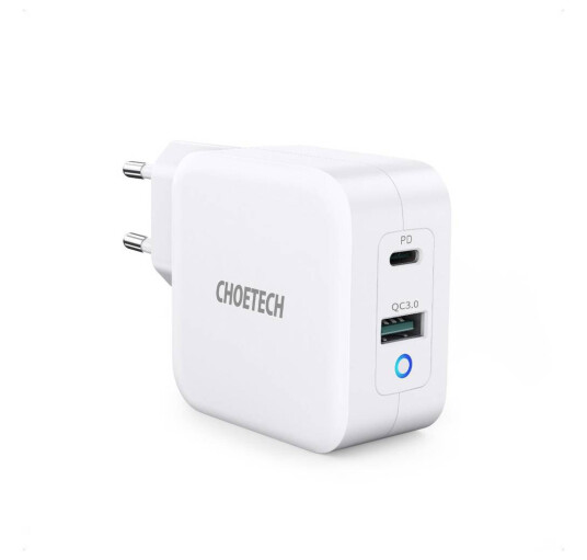 Choetech GaN 2-ports USB/USB-C 65W PD QC3.0 Mac-lader Choetech GaN 2-ports USB/USB-C 65W PD QC3.0 Mac-lader