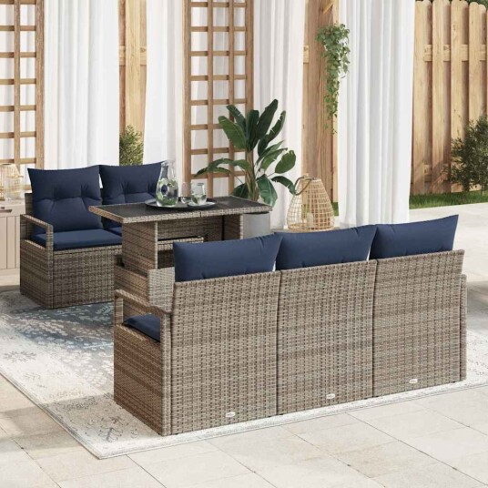 vidaXL Hagesofa Set 6 stk. 5 Antall seter Grå polyrotting vidaXL Hagesofa Set 6 stk. 5 Antall seter Grå polyrotting