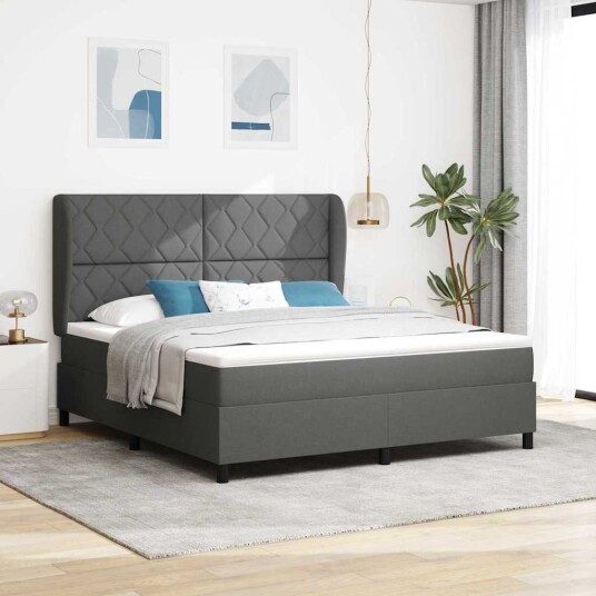  Box Spring Seng med Madrass i Mørkegrå 180x200 cm Stoff