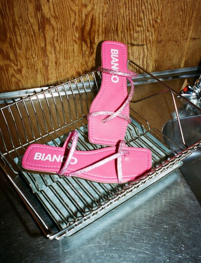 Bianco Biasissel Strappy Slide Rhinestone Smooth Leather Pink 37
